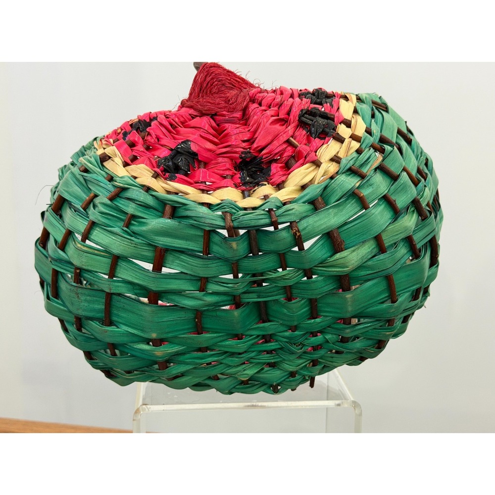 Watermelon Woven Basket Wicker Cane Picnic Straw Country Farmhouse Chic - Picture 11 of 15
